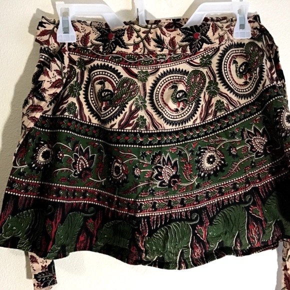 New green Black Multicolor Tiger peacock India new 100% cotton wrap SKIRT - Picture 1 of 3